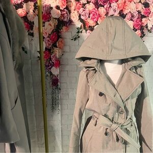 Guess Light Gray Hooded Trench Coat
